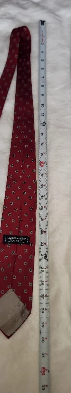 TWO Vintage Christian Dior Monsieur Necktie Silk Blue & Red Geometric Men’s Ties